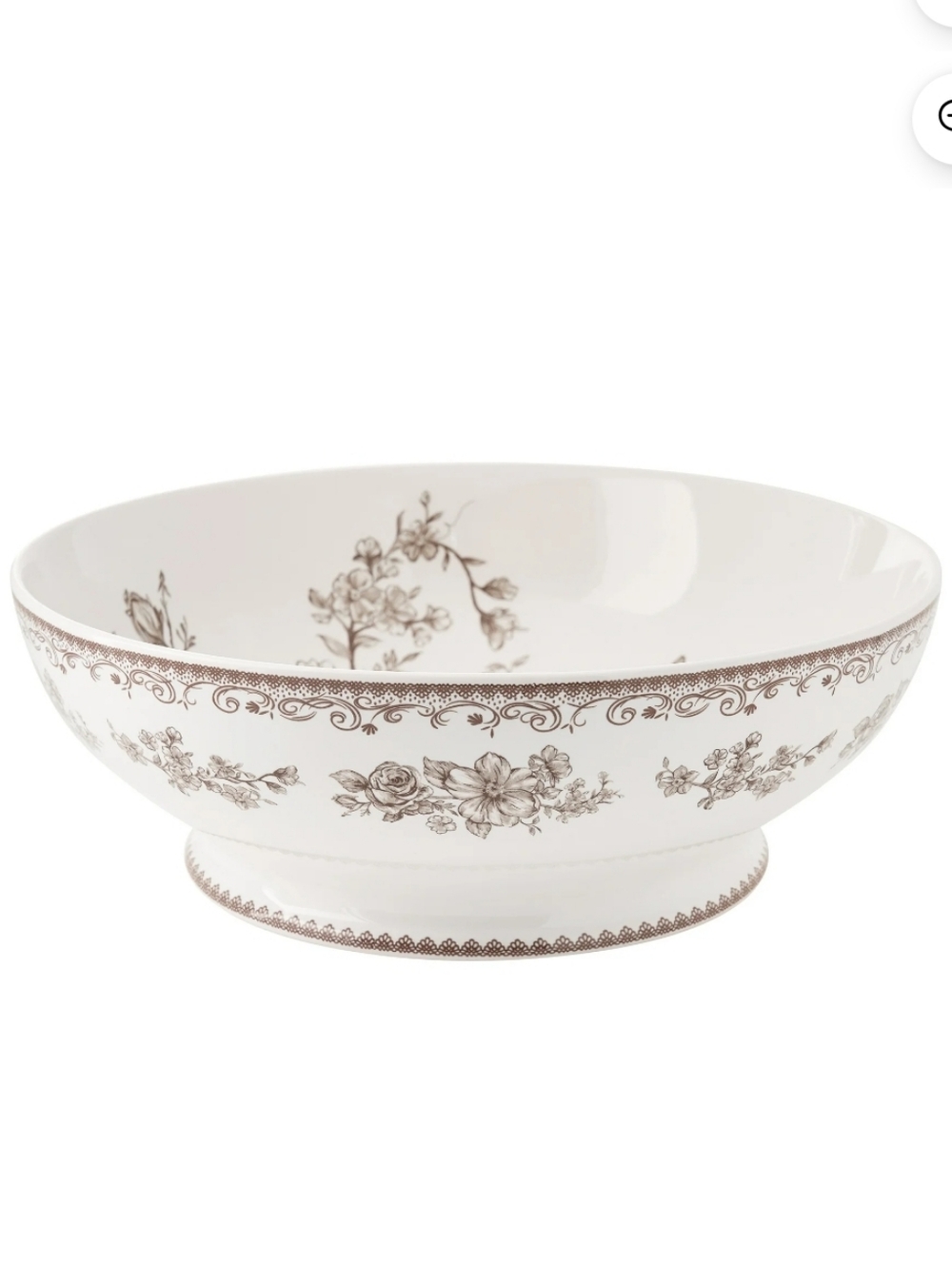 New Pioneer Woman Agatha Brown Pedestal Serving Bowl with Brown Floral Trim